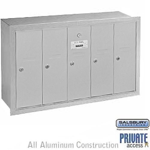 Vertical Mailbox (Includes Master Commercial Lock) - 5 Doors - Aluminum - Recessed Mounted - Private Access