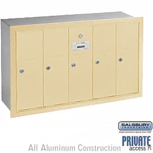 Vertical Mailbox (Includes Master Commercial Lock) - 5 Doors - Sandstone - Recessed Mounted - Private Access