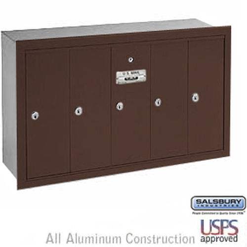 Vertical Mailbox - 5 Doors - Bronze - Recessed Mounted - USPS Access