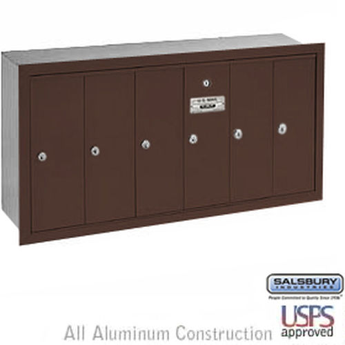 Vertical Mailbox - 6 Doors - Bronze - Recessed Mounted - USPS Access