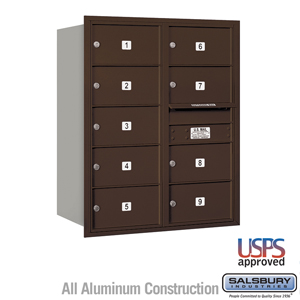 4C Horizontal Mailbox - 10 Door High Unit (37 1/2 Inches) - Double Column - 9 MB2 Doors - Bronze - Rear Loading - USPS Access