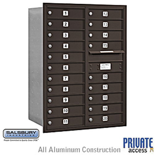 4C Horizontal Mailbox - 11 Door High Unit - Double Column - 20 MB1 Doors - Bronze - Rear Loading - Private Access