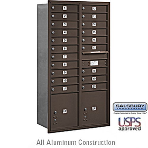 4C Horizontal Mailbox - Maximum Height Unit - Double Column - 20 MB1 Doors - Bronze - Rear Loading - USPS Access