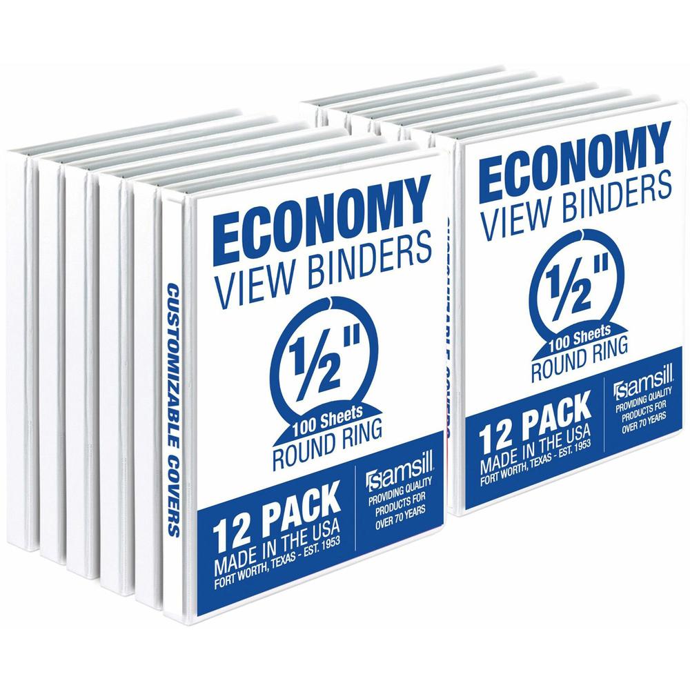 Samsill Economy View Binder - 1/2" Binder Capacity - Letter - 8 1/2" x 11" Sheet Size - 100 Sheet Capacity - 3 x Round Ring Fast