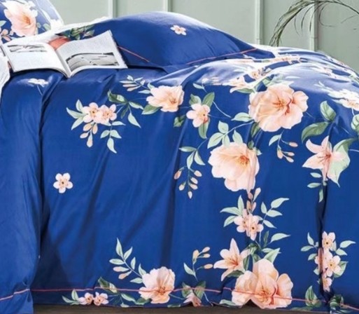 Elizabeth Blue/Orange Floral 100% Cotton Reversible Comforter Set