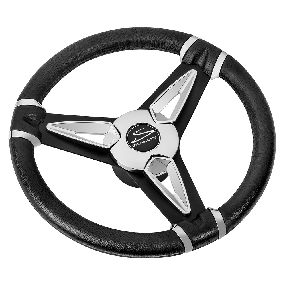 Schmitt Marine PU50 14" Wheel - Chrome Cap & Spoke Inserts - Black Spokes - 3/4" Tapered Shaft