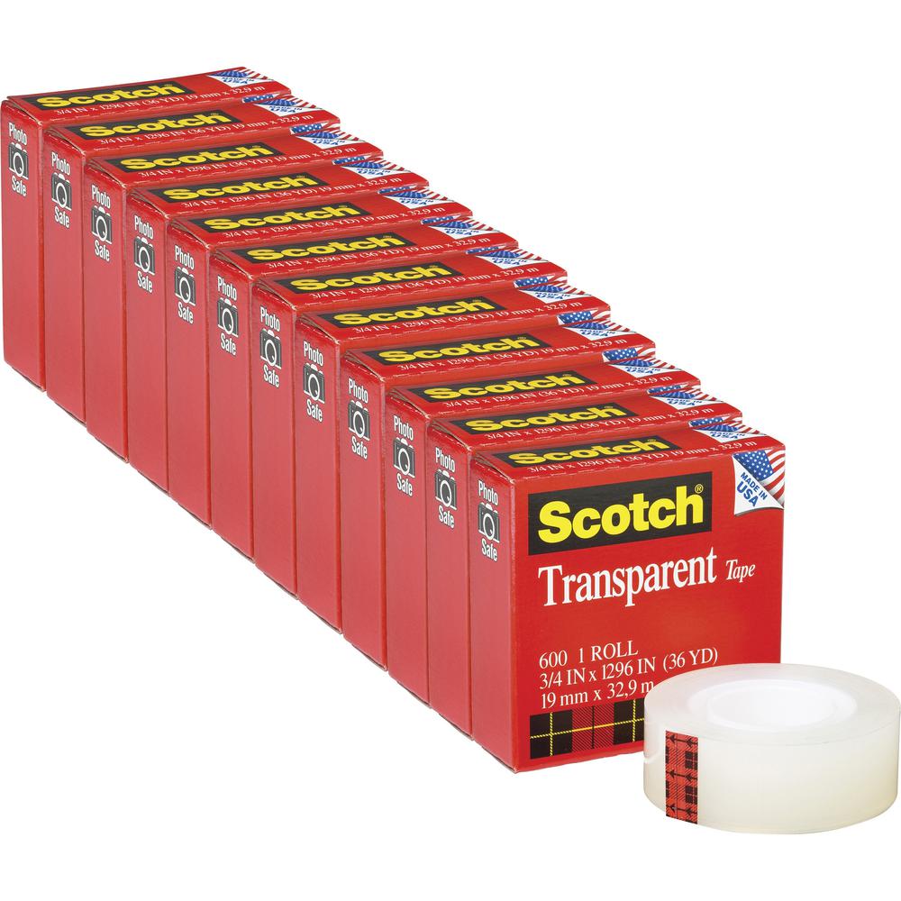 Scotch Transparent Tape - 3/4"W - 36 yd Length x 0.75" Width - 1" Core - 12 / Pack - Clear