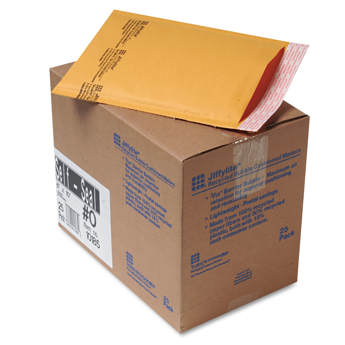 Sealed Air JiffyLite Cellular Cushioned Mailers - Bubble - #0 - 6" Width x 10" Length - Peel & Seal - Kraft - 25 / Carton - Kraf