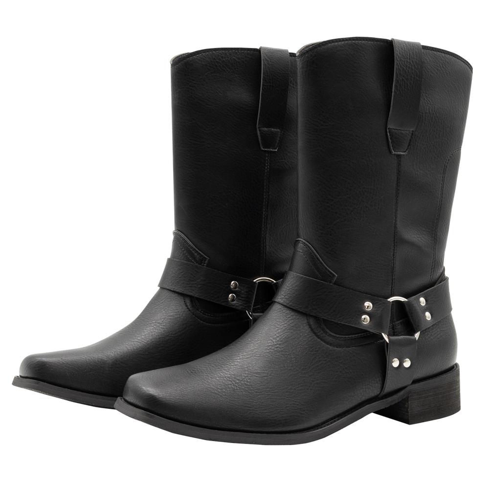 Searchers SC200916BKL  Black Cowboy Boots with Buckle for Western Style or Motorcycle Look - Large