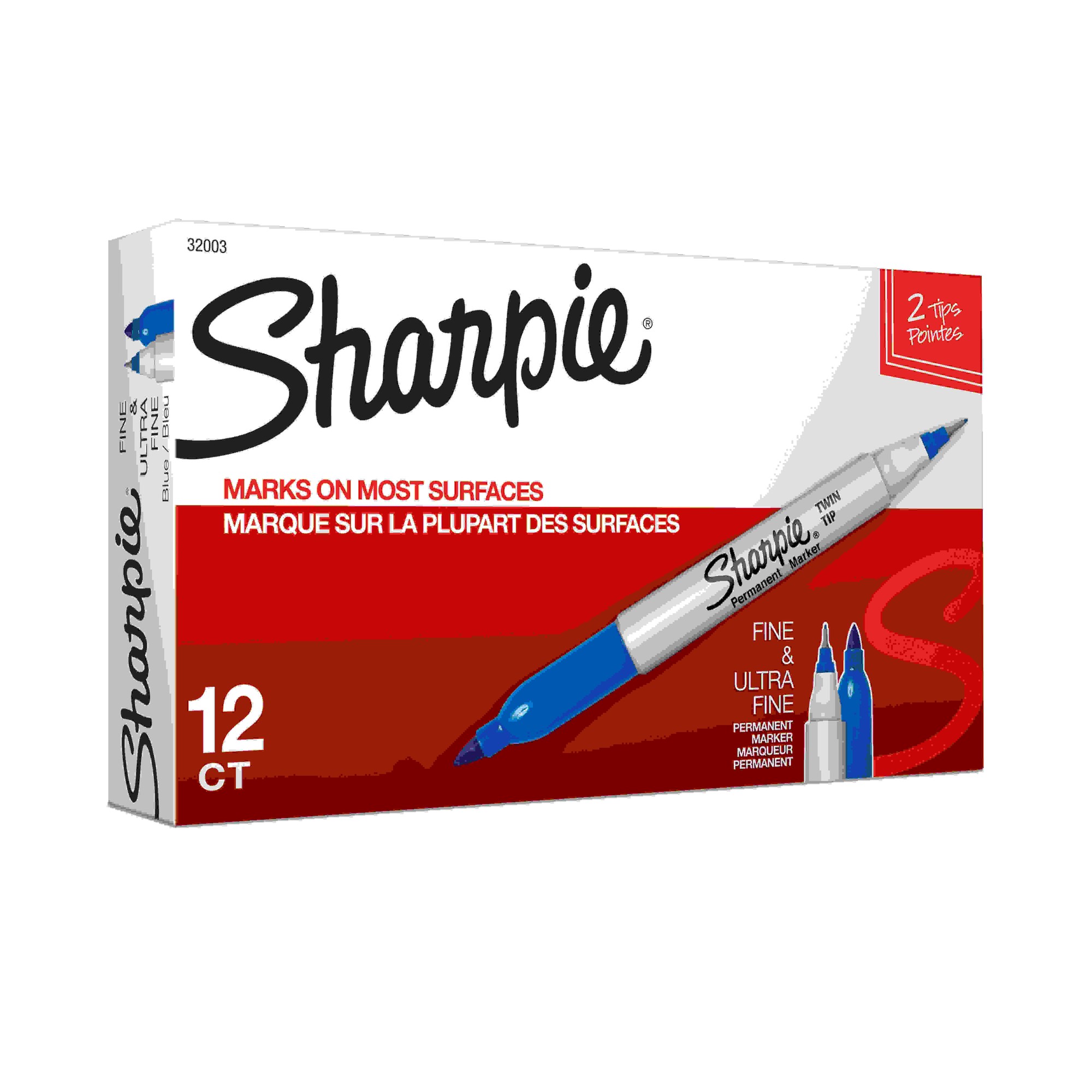 Sharpie Twin Tip Permanent Marker - Fine, Ultra Fine Marker Point - Blue Alcohol Based Ink - 1 Each