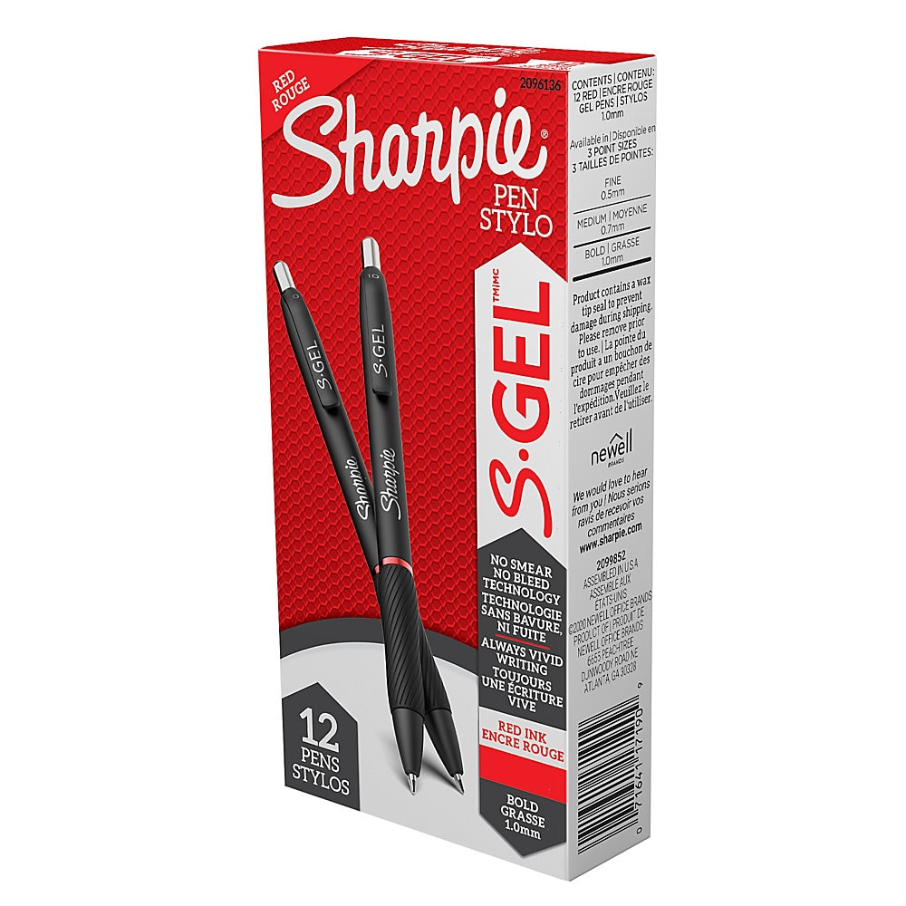 Sharpie S-Gel Pens - 1 mm Pen Point Size - Retractable - Red Gel-based Ink - 12 / Box
