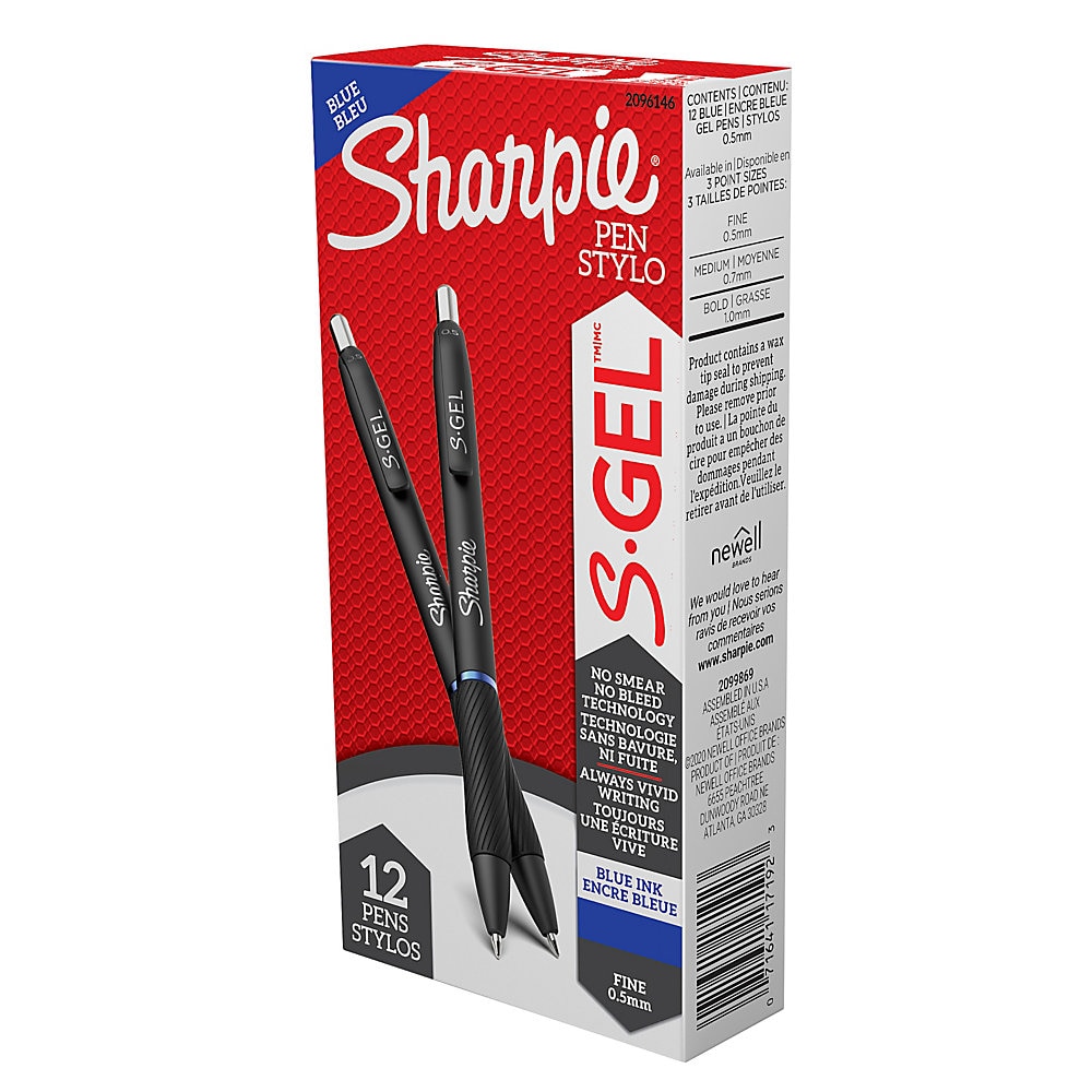 Sharpie S-Gel Pens - 0.5 mm Pen Point Size - Retractable - Blue Gel-based Ink - 1 Dozen