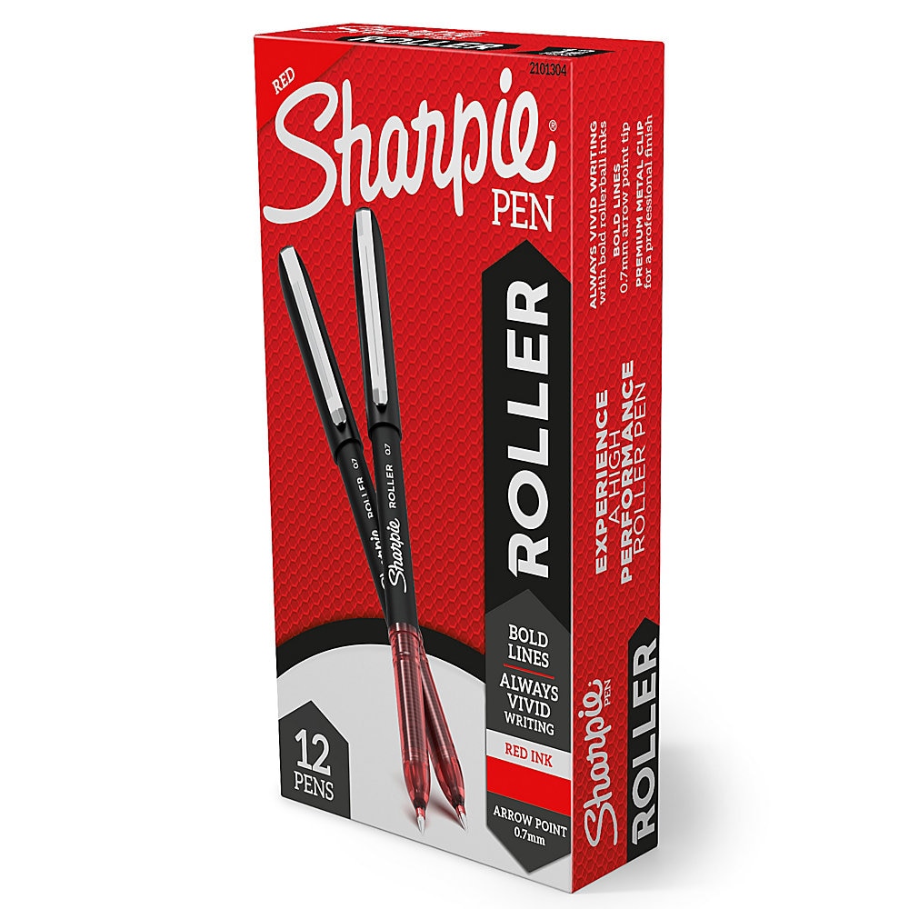 Sharpie Rollerball Pens - 0.7 mm Pen Point Size - Arrow Pen Point Style - Red - 1 Dozen