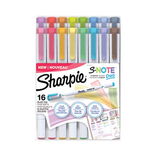 S-Note Creative Markers, Assorted Ink Colors, Bullet/Chisel Tip, White Barrel, 16/Pack