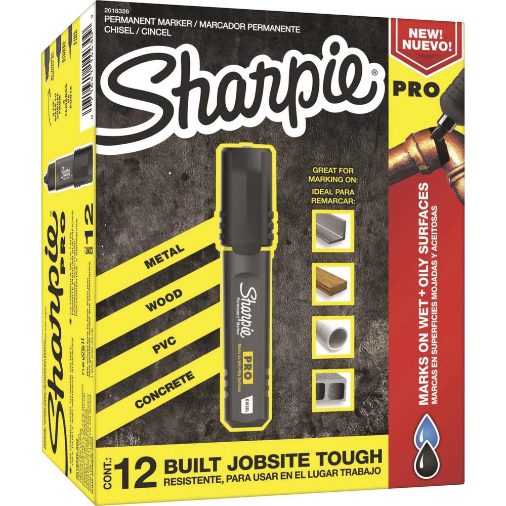 Sharpie PRO Chisel Tip Permanent Markers - Medium, Fine Marker Point - Chisel Marker Point Style - Black - 1 Dozen