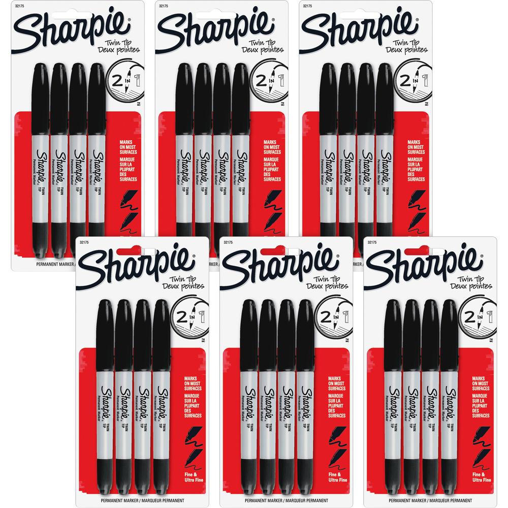 Sharpie Twin Tip Permanent Markers - Fine, Ultra Fine Marker Point - Black Alcohol Based Ink - 24 / Bag