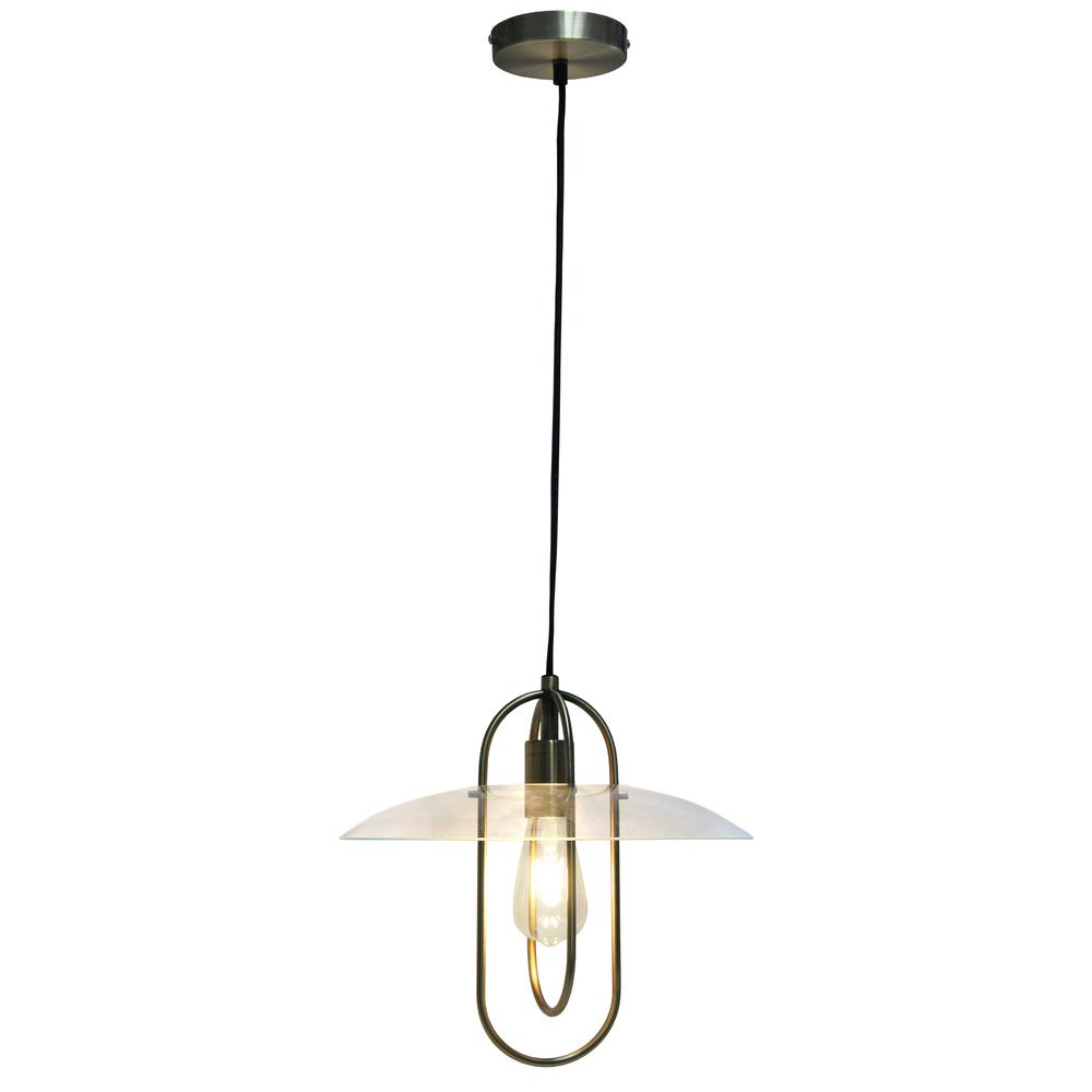 Simple Designs 1 Light Modern Metal Pendant Light, Antique Brass