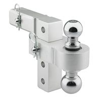 6 INCH ADJ ALUM DROP HITCH WITH REVERSIBLE 2 IN AND 1 7/8 IN STEEL BALLS. LOAD RATING MAX 6K LBS