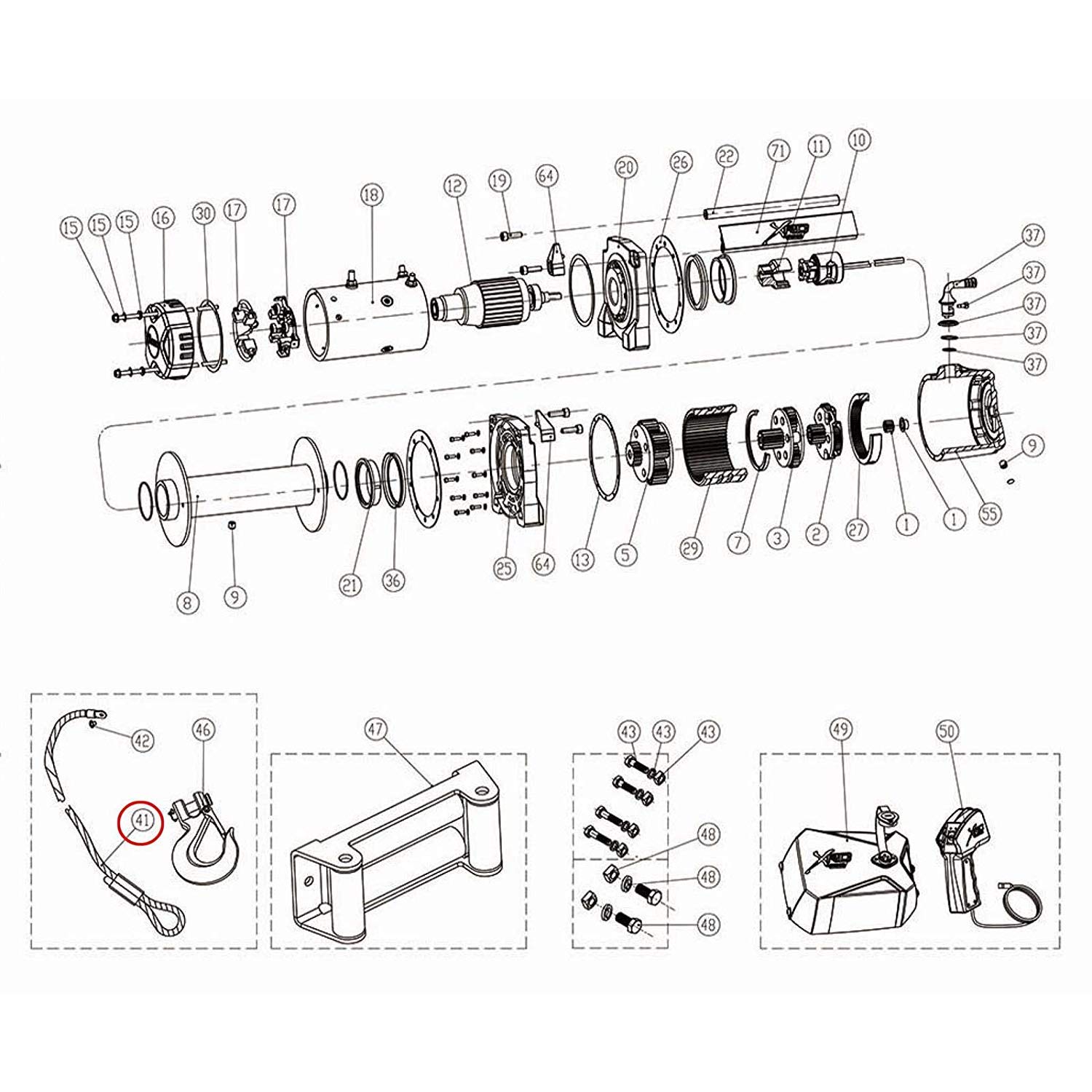 Smittybilt WIRE ROPE W/ FIX BOLT UNIVERSAL 97412-41