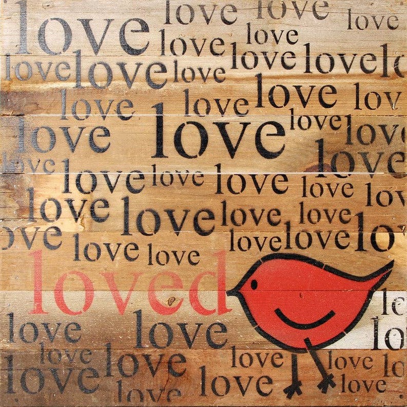 loved, love (bird graphic)... Wall Sign