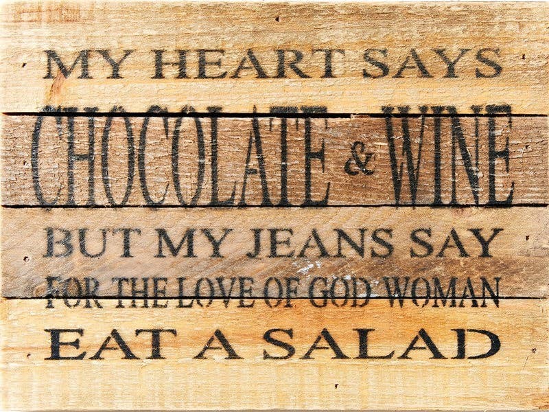 My heart says chocolate & wine but my je... Wall Sign