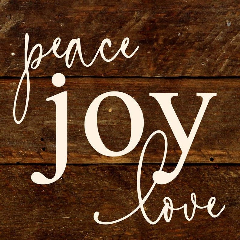 Peace, joy, love... Wall Sign 6x6 ES - Espresso Brown with Cream Print