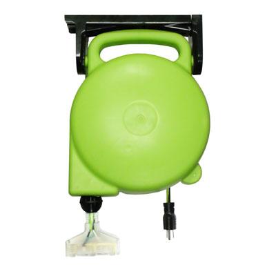 RETRACTABLE  CORD REEL W/3 OUTLET 45FT 14GA EXT CORD GREEN