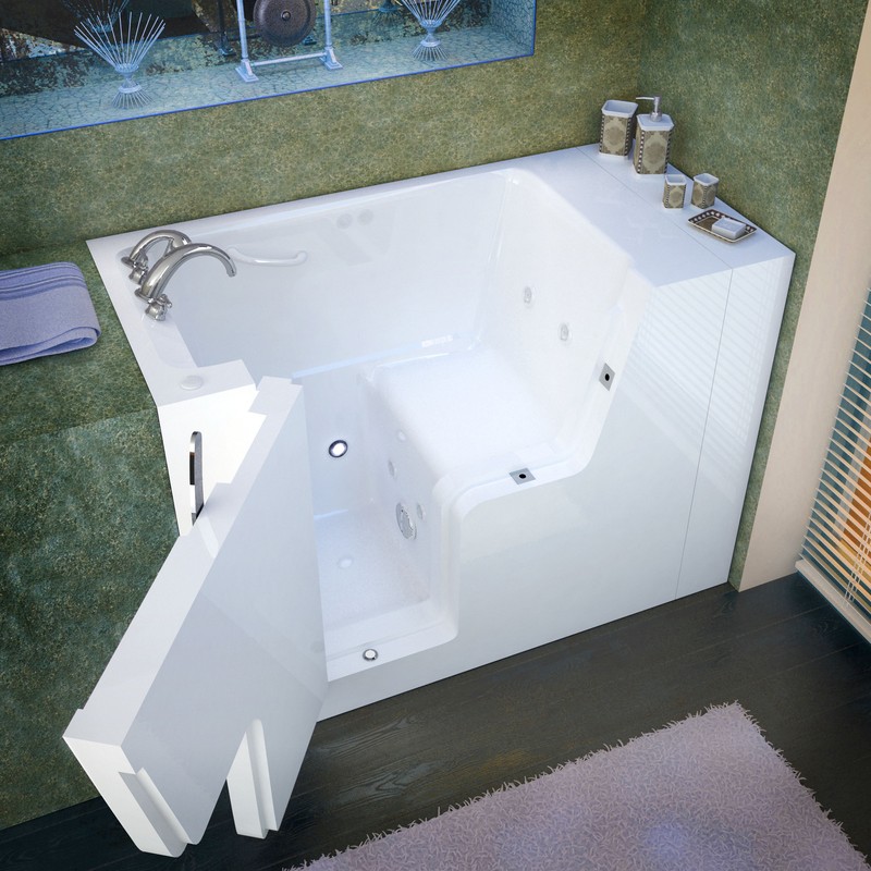 29x53 Left Drain White Whirlpool Jetted Wheelchair Accessible Walk-In Bathtub