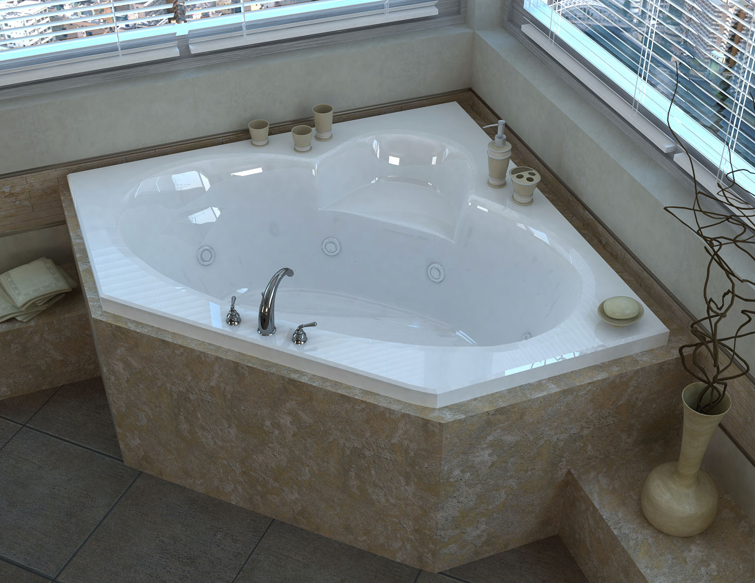 Ambra 60 x 60 Corner Whirlpool Jetted Bathtub