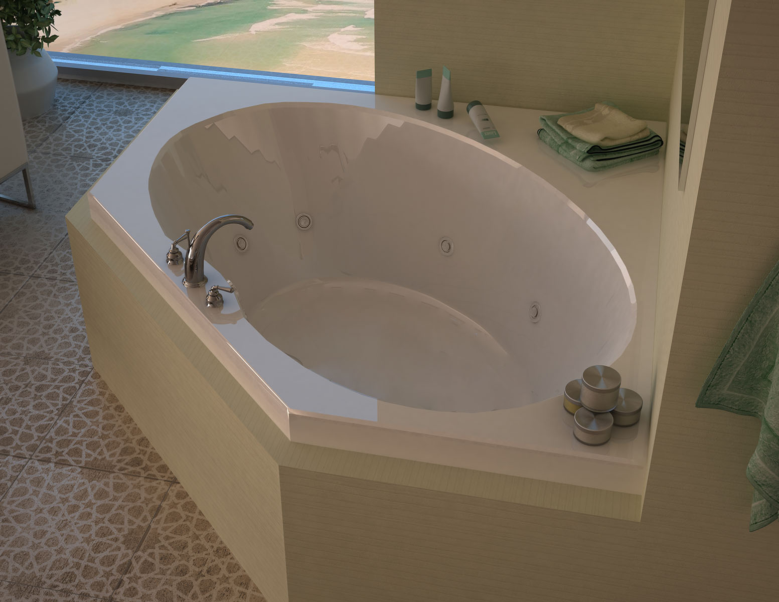 Stella 60 x 60 Corner Whirlpool Jetted Bathtub