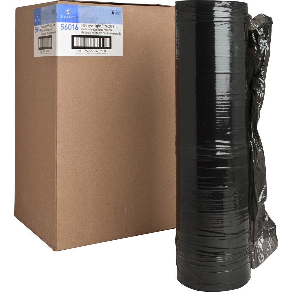 Sparco Heavyweight Black Stretch Film - 18" Width x 1500 ft Length - 4 Wrap(s) - Heavyweight - Black