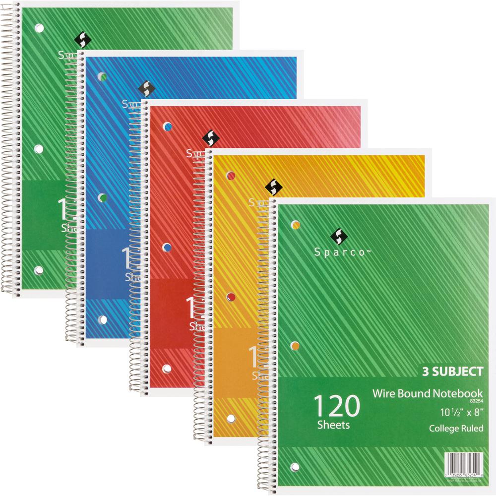 Sparco Wire Bound College Ruled Notebook - 120 Sheets - Wire Bound - College Ruled - Unruled Margin - 16 lb Basis Weight - 8" x 