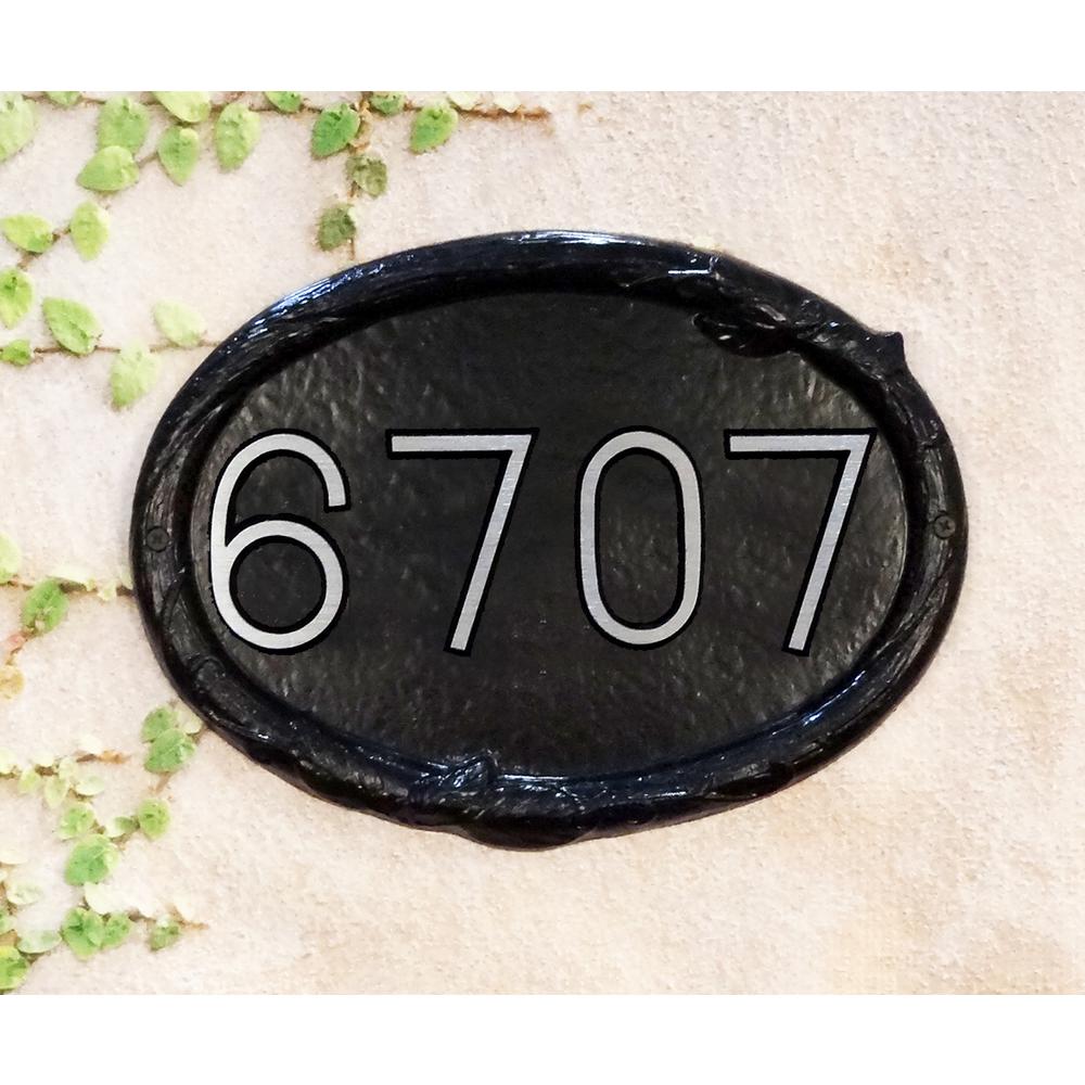 Floral Cast Aluminum Address Plaque with Brushed Aluminum Numbers - Times Font