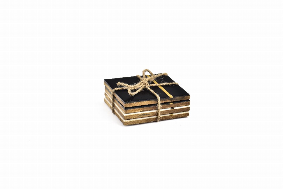 Spitiko Homes Set Of 4 Resin  Brass Inlay Coaster  4'' X 4''