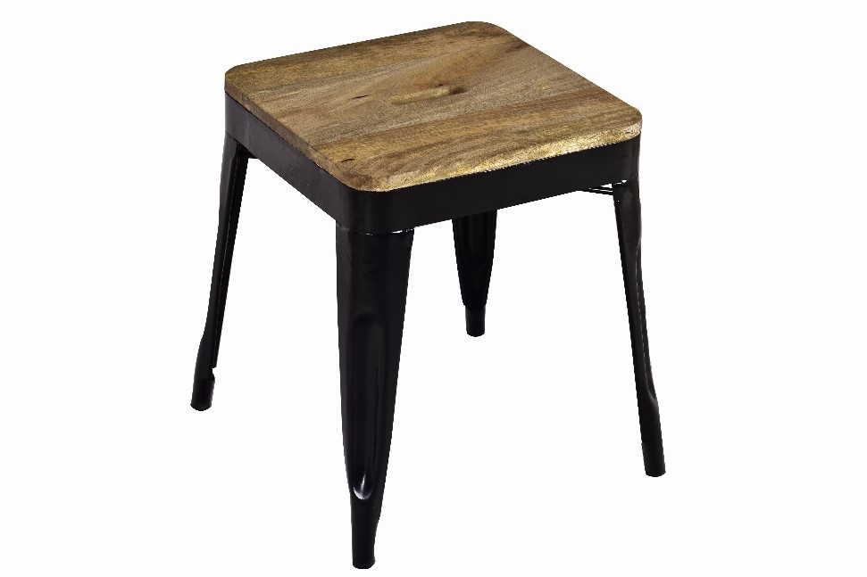 Spitiko Homes Stool Walnut Wood And Black  Powder Coat Metal