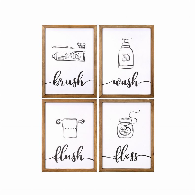 Stratton Home Decor Brush, Wash, Flush, and Floss High Gloss Bathroom Wall Art Set