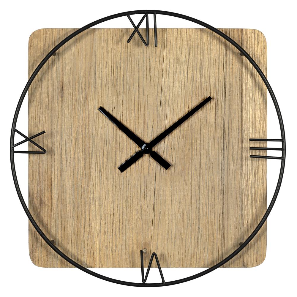 Stratton Home Decor Arthur Natural Wood and Metal Wall Clock