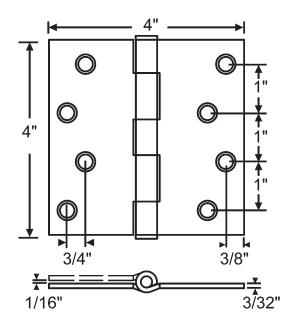 Door Hinge, 4"X4"X Square Corners, Satin Brass, 12 Pair-Pack