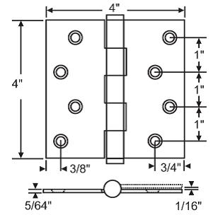 Door Hinge, 4"X4"X Square Corners, Zinc Plated, 6 Pair-Pack