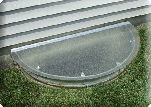 Ultra Protect Model SR500-C 48" x 23" Clear Semi-Round Polycarbonate Basement Window Well Cover