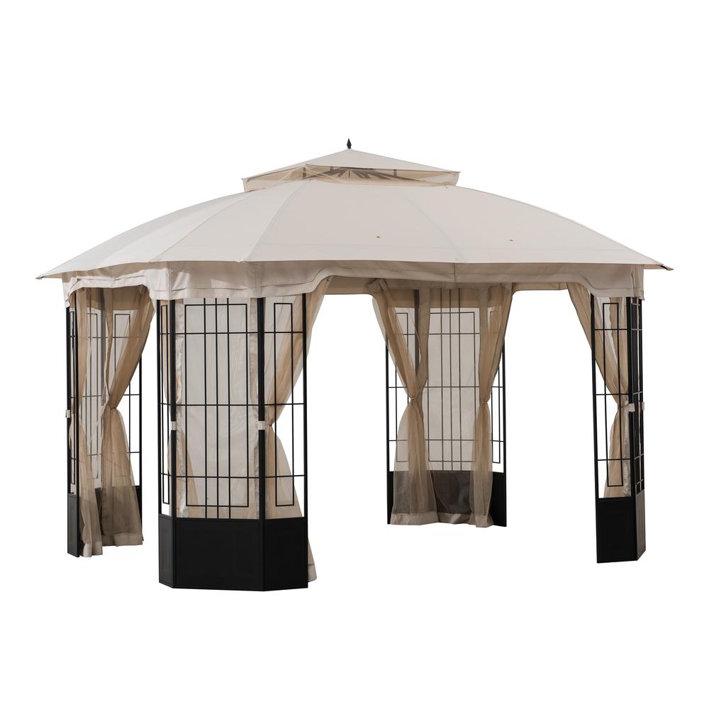 11 ft. x 13 ft. Steel Octagon Gazebo with Beige Canopy