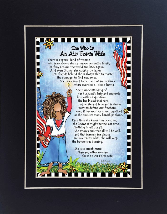 Military Wife Themed Gifty Art - 8" x 10"BlackAir Force Wife