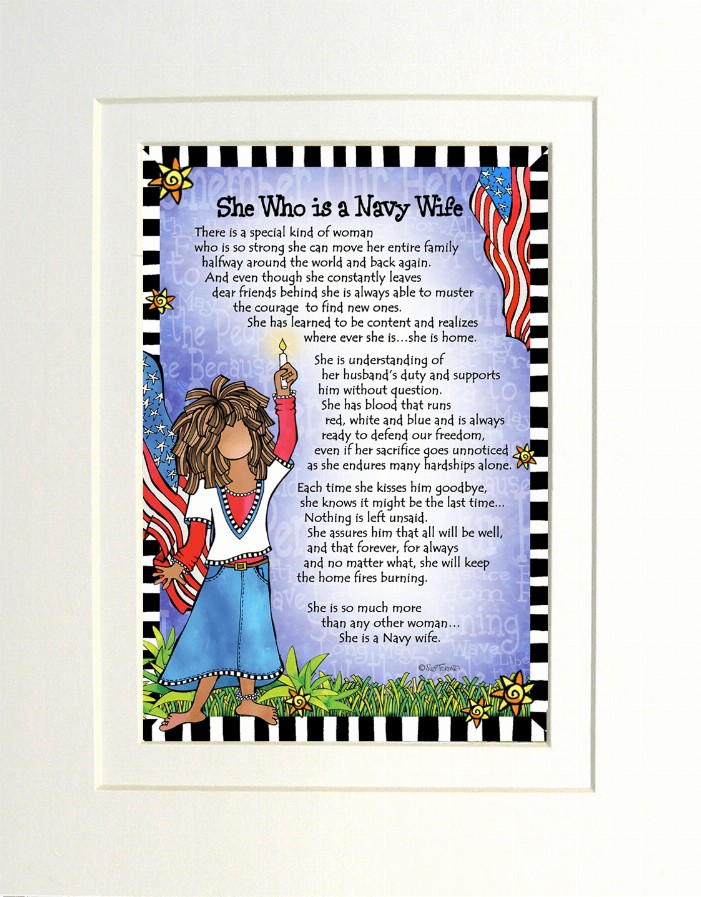 Military Wife Themed Gifty Art - 8" x 10"WhiteNavy Wife