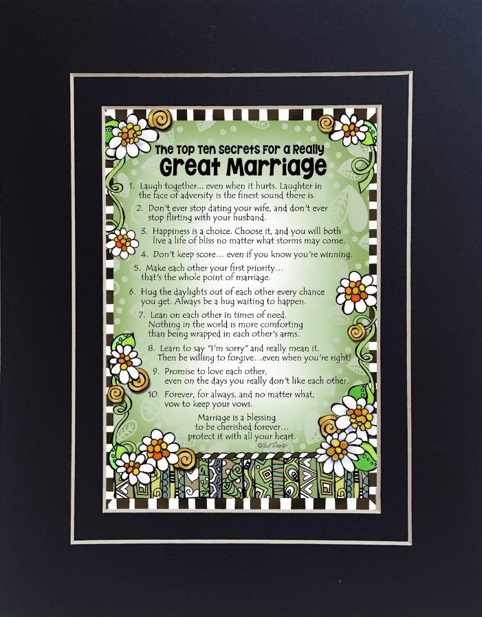 Relationship Themed Gifty Art - 8" x 10"BlackTop Ten Secrets to Good Marriage
