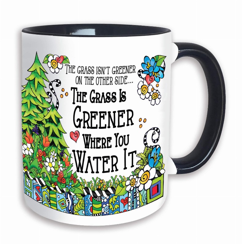 Wacky Ceramic Mug -  Grass is Greener