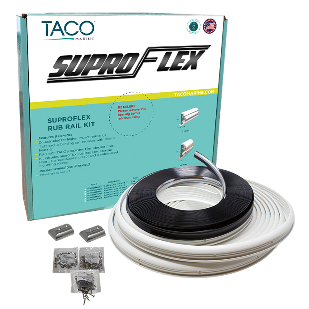 TACO SuproFlex Rub Rail Kit - White w/Flex Chrome Insert - 1.6"H x .78"W x 60'L