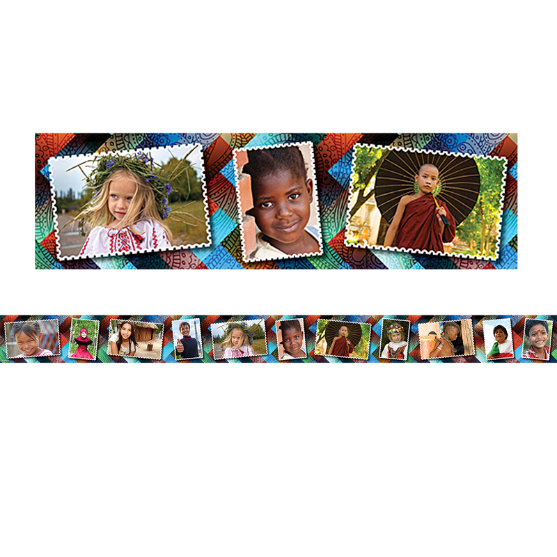 Multicultural Kids Postcards Straight Border Trim, 35 Feet