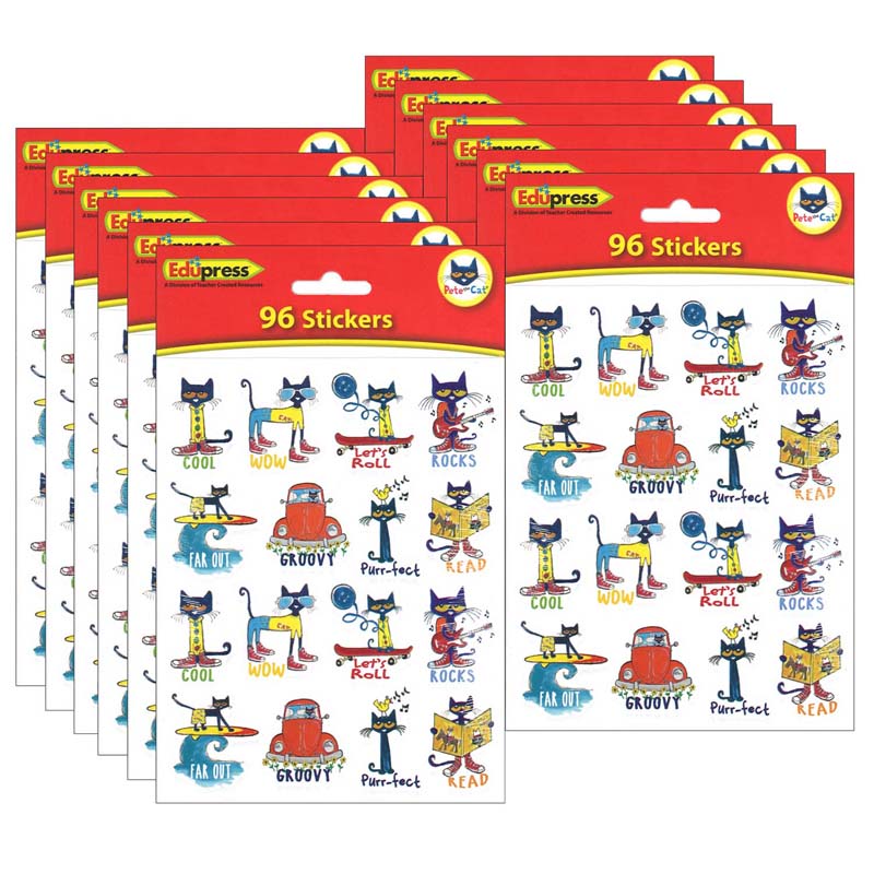 Pete the Cat Stickers, 1", 96 Per Pack, 12 Packs