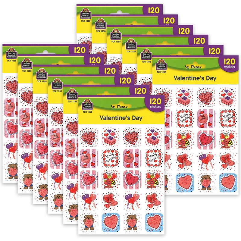 Valentines Day Stickers, 120 Per Pack, 12 Packs