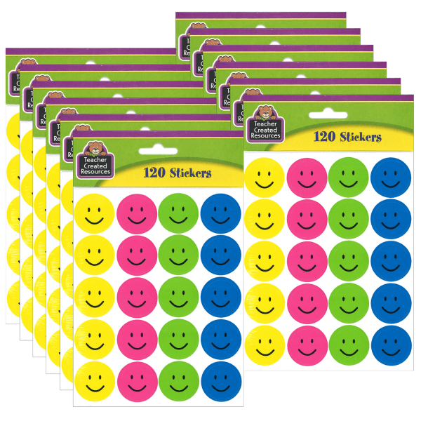 Happy Faces Stickers, 120 Per Pack, 12 Packs